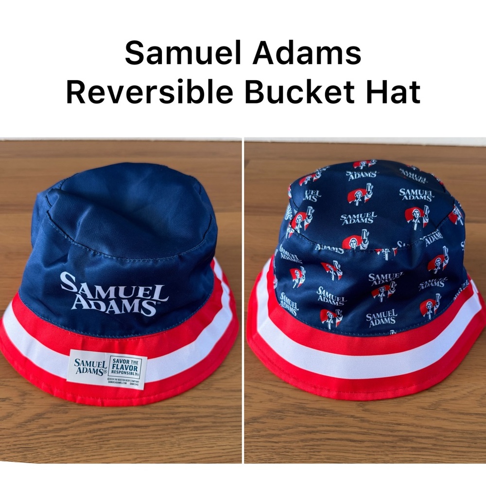 Samuel Adams Reversible Bucket Hat, Red, White, Blue - New